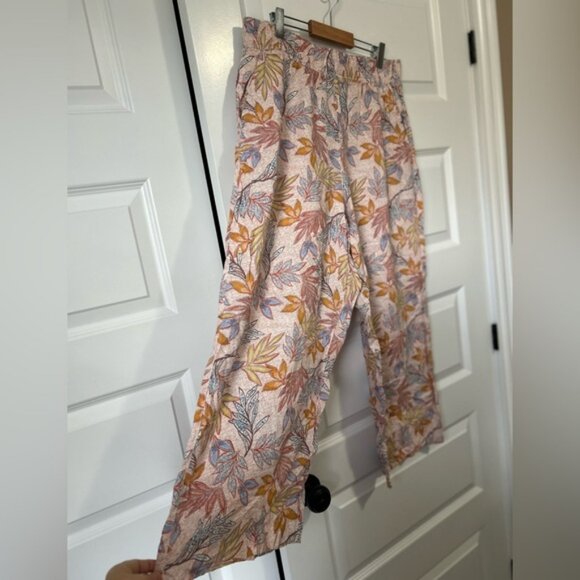 Nicole Miller Linen Tropical Floral Wide Leg Pull on Pants - Picture 2 of 8